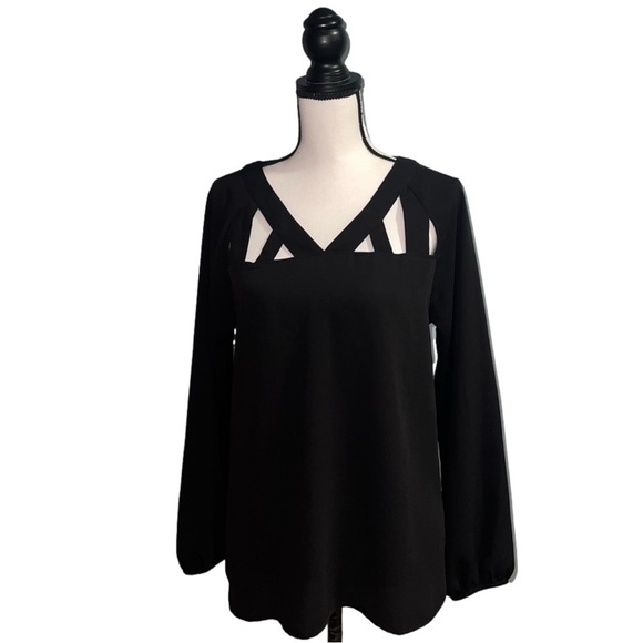 Skies Are Blue Tops - *Skies are blue- black long sleeve cut out shirt